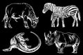 Vector set of animals isolated on black background, African collection elements Royalty Free Stock Photo