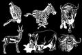 Vector set of animals isolated on black background, African collection elements Royalty Free Stock Photo