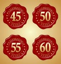 Vector Set of Anniversary Red Wax Seal 45th, 50th, 55th, 60th Royalty Free Stock Photo