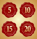 Vector Set of Anniversary Red Wax Seal 5th, 10th, 15th, 20th Royalty Free Stock Photo