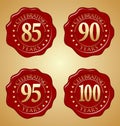 Vector Set of Anniversary Red Wax Seal 85th, 90th, 95th, 100th