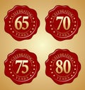 Vector set of Anniversary Wax Seal 65th, 70th, 75th, 80th Royalty Free Stock Photo