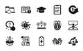 Vector set of Approved, Graduation cap and Safe time icons simple set. Vector