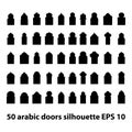 Vector set of 50 arabic doors and windows gate silhouette isolated on white background. Ramadan kareem shapes of windows Royalty Free Stock Photo