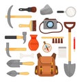 Vector set of archaeological tools. Royalty Free Stock Photo