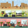 Vector set of archaeologists concept posters, banners, flat style Royalty Free Stock Photo