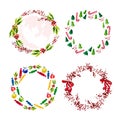 Vector set of artistic watercolor hand drawn Merry Christmas decoration wreath isolated on white background. Royalty Free Stock Photo