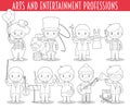 Vector Set of Arts and Entertainment Professions for coloring in cartoon style