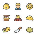 Vector Set of Asian food Icons. Uzbek cuisine