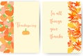 Vector set of autumn backgrounds. Bright cute posters with autumn food and drink: caramel apples, pumpkin pie, cupcake Royalty Free Stock Photo