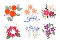 Vector set of autumn flowers icons. Dahlia, cosmos, verbena, balloon flower, japanese anemone and blue sage