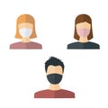 Set avatar of people wearing medical mask