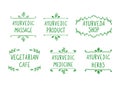 Vector Set of Ayurvedic Icons: Ayurveda Shop, Herbs, Product, Massage, Medicine, Vegetarian Cafe, Doodle Frames.