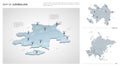 Vector set of Azerbaijan country. Isometric 3d map, Azerbaijan map, Asia map - with region, state names and city names. Fonts :