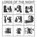 Vector set with Aztec deities Lords of the Night