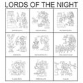 Vector set with Aztec deities Lords of the Night