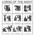 Vector set with Aztec deities Lords of the Night