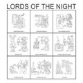 Vector set with Aztec deities Lords of the Night