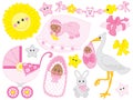 Vector Set of Cute African American Baby Girl and Elements Royalty Free Stock Photo