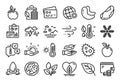 Vector set of Bad weather, Sea mountains and Lightweight line icons set. Vector Royalty Free Stock Photo