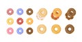 Vector Set of Bagels, Glazed Colorful Bagels, Stuffed and Plain Bagels, Donuts, Vector Illustrations Isolated.