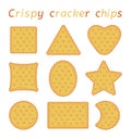 Vector set of baked cracker chips of different shapes