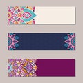 Vector set 3 banners with traditional indian ornaments, lace orient mandala