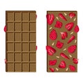 Vector set of bar of milk chocolate with dried strawberries isolated on white