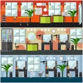 Vector set of barbershop, hair salon, tattoo studio interior posters Royalty Free Stock Photo