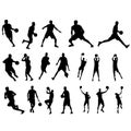 Vector set of Baseball Players Silhouettes Baseball Batter Hitting Ball with Bat for Home Run Royalty Free Stock Photo