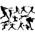 Vector set of Baseball Players Silhouettes Baseball Batter Hitting Ball with Bat for Home Run Royalty Free Stock Photo