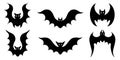 Vector set of bats. Isolated icons on a white background. Black silhouettes of predators. Flying bloodsuckers in various poses.