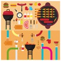 Vector set BBQ Burger Cutting salt sausage sauce grilled fruit. flat Royalty Free Stock Photo