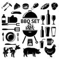 Vector set for BBQ party. Grill, drinks, instruments, meat types etc.