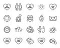 Vector set of Be mine, Love heart and Wedding glasses line icons set. Vector