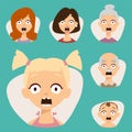 Vector set beautiful emoticons face of people fear shock surprise avatars characters illustration