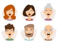 Vector set beautiful emoticons face of people fear shock surprise avatars characters illustration