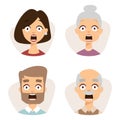 Vector set beautiful emoticons face of people fear shock surprise avatars characters illustration