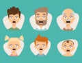 Vector set beautiful emoticons face of people fear shock surprise avatars characters illustration