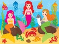 Vector Set of Beautiful Mermaids and Sea Life Elements Royalty Free Stock Photo