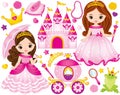 Vector Set of Beautiful Princesses and Fairytale Elements Royalty Free Stock Photo