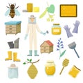 Vector set of beekeeping and apiculture design elements. Beeswax and honey clip art.