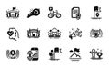 Vector set of Bicycle parking, Leadership and Sports arena icons simple set. Vector