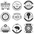 Vector set of bicycle repair shop labels and design elements in vintage black and white style. Bike logo