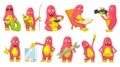 Vector set of big pink monsters cartoon illustrations. Royalty Free Stock Photo