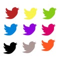 vector set of birds in assorted colors - colorful twitter logos