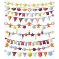 Vector set of birthday buntings, flags and garlands. Royalty Free Stock Photo