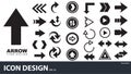 Vector set of black arrow icon illustrations