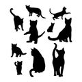 Vector set black cats silhouettes. playing cats Royalty Free Stock Photo