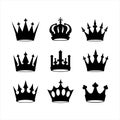 Crown Collection - Vector Set of Black Crown Silhouettes Crown icon set. Royalty Free Stock Photo